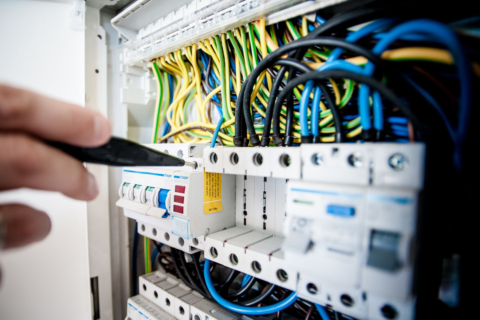 Electrician working on a Hager consumer unit