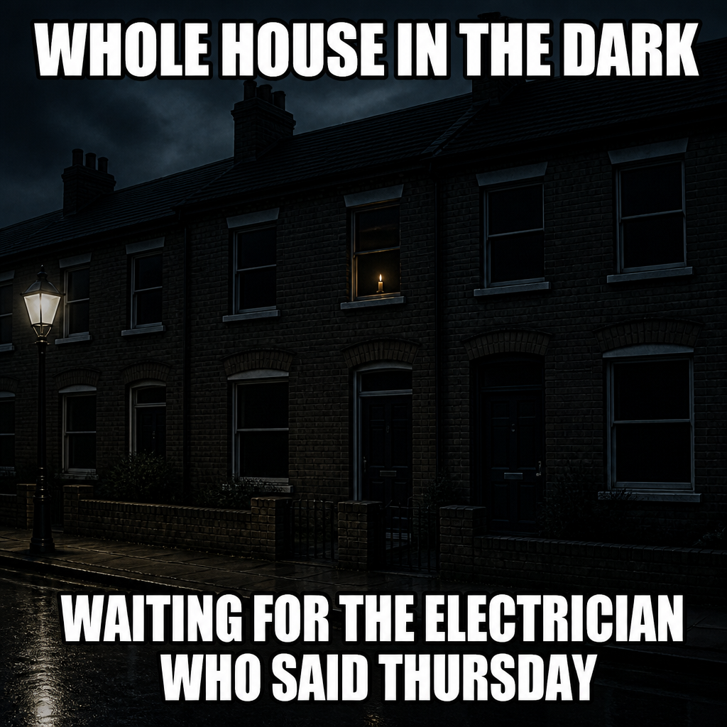 Whole house in the dark. Waiting for the electrician who said Thursday.