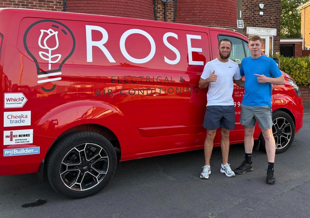 Tony Rose, on the right, with the Rose Electrical van in Doncaster